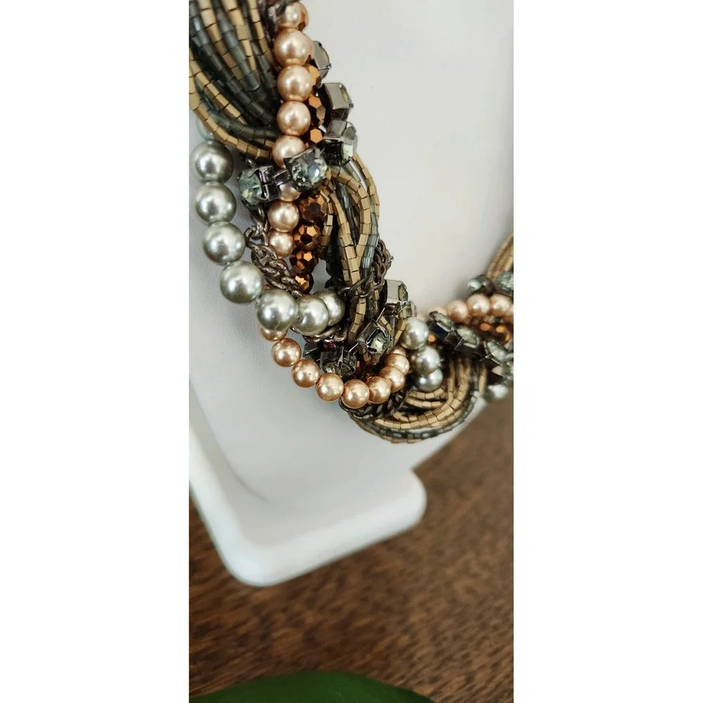 BCBG Chunky Rhinestone Chain‎ Braided Metallic Gold Silver Adjustable Necklace